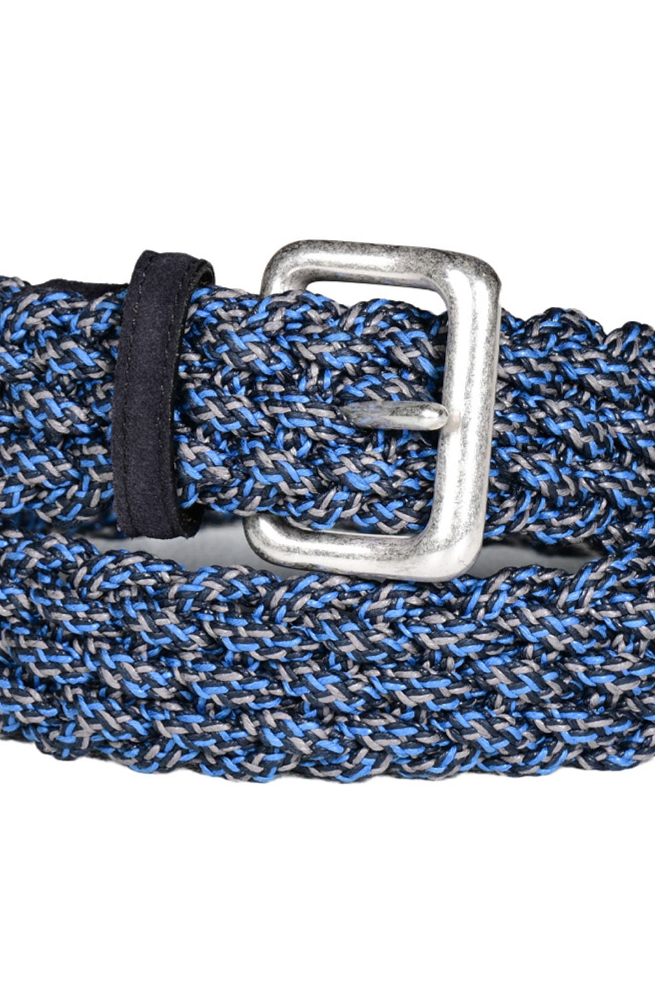 Italian Multicolored Woven Cotton Belt in Navy Multi by Torino Leather