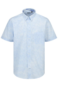 Light Blue and White Speckled Print Short Sleeve No-Iron Cotton Sport Shirt with Hidden Button Down Collar by Leo Chevalier