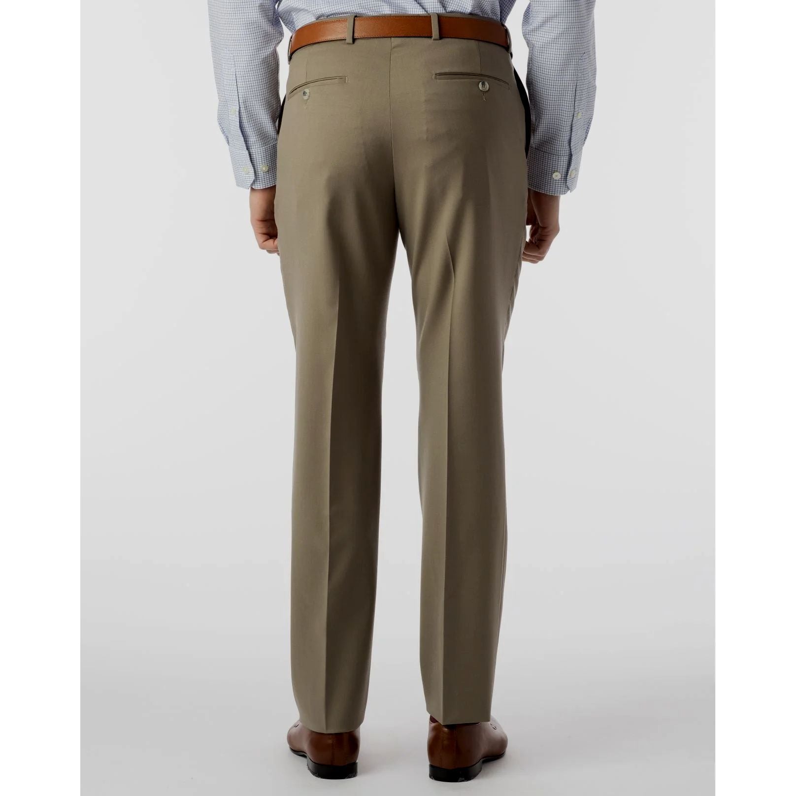 LONG FIT Super 120s Wool Gabardine Comfort-EZE Trouser in British Tan (Plain Front Model) by Ballin