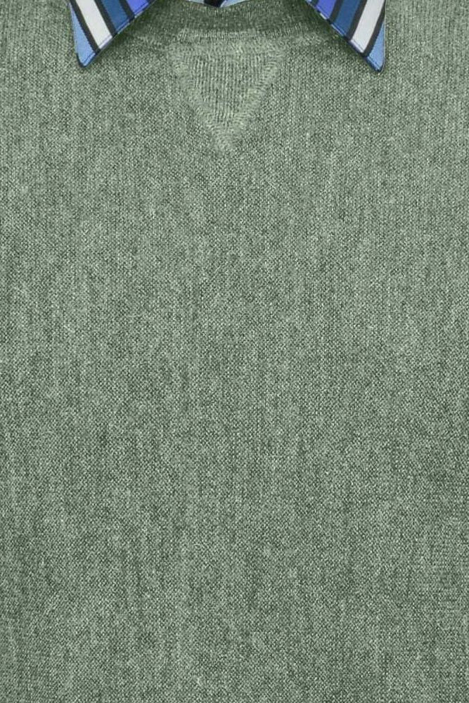 Baby Alpaca 'Links Stitch' Sweatshirt-Style Crew Neck Sweater in Soft Green Heather by Peru Unlimited