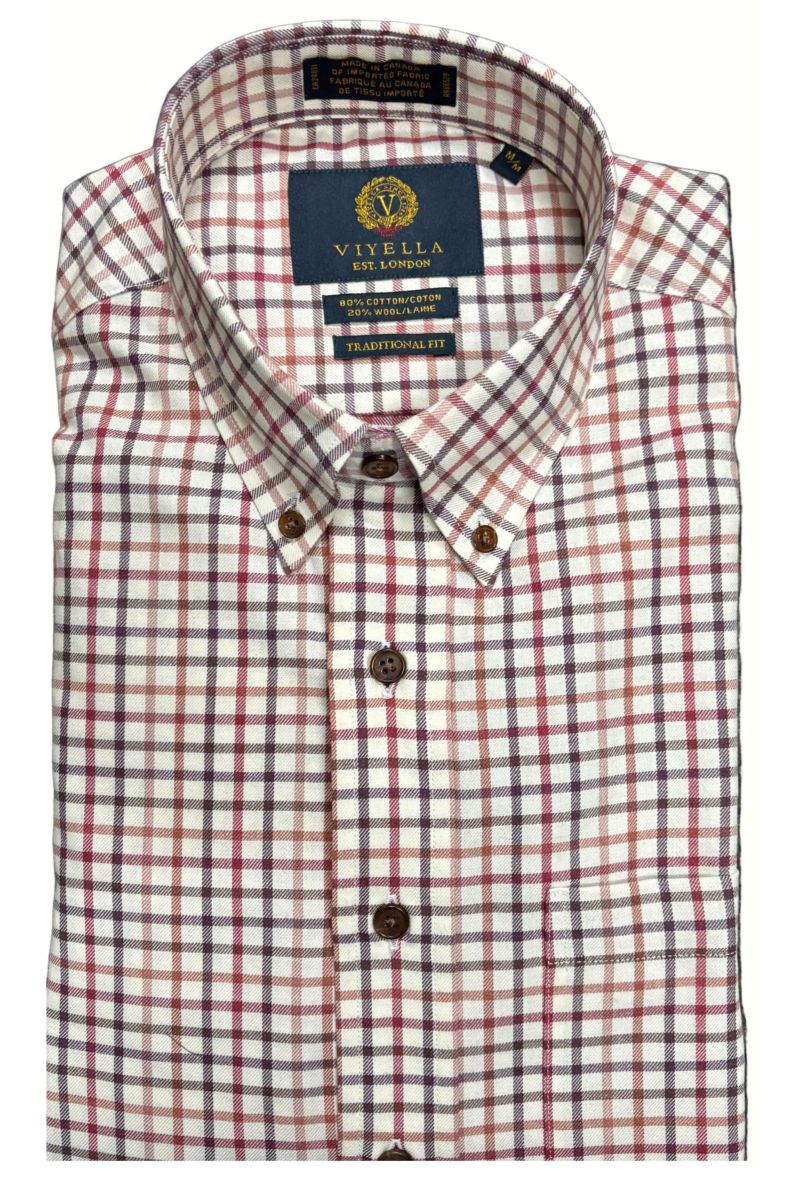 Multi Fall Tattersall Cotton and Wool Blend Button-Down Shirt by Viyella