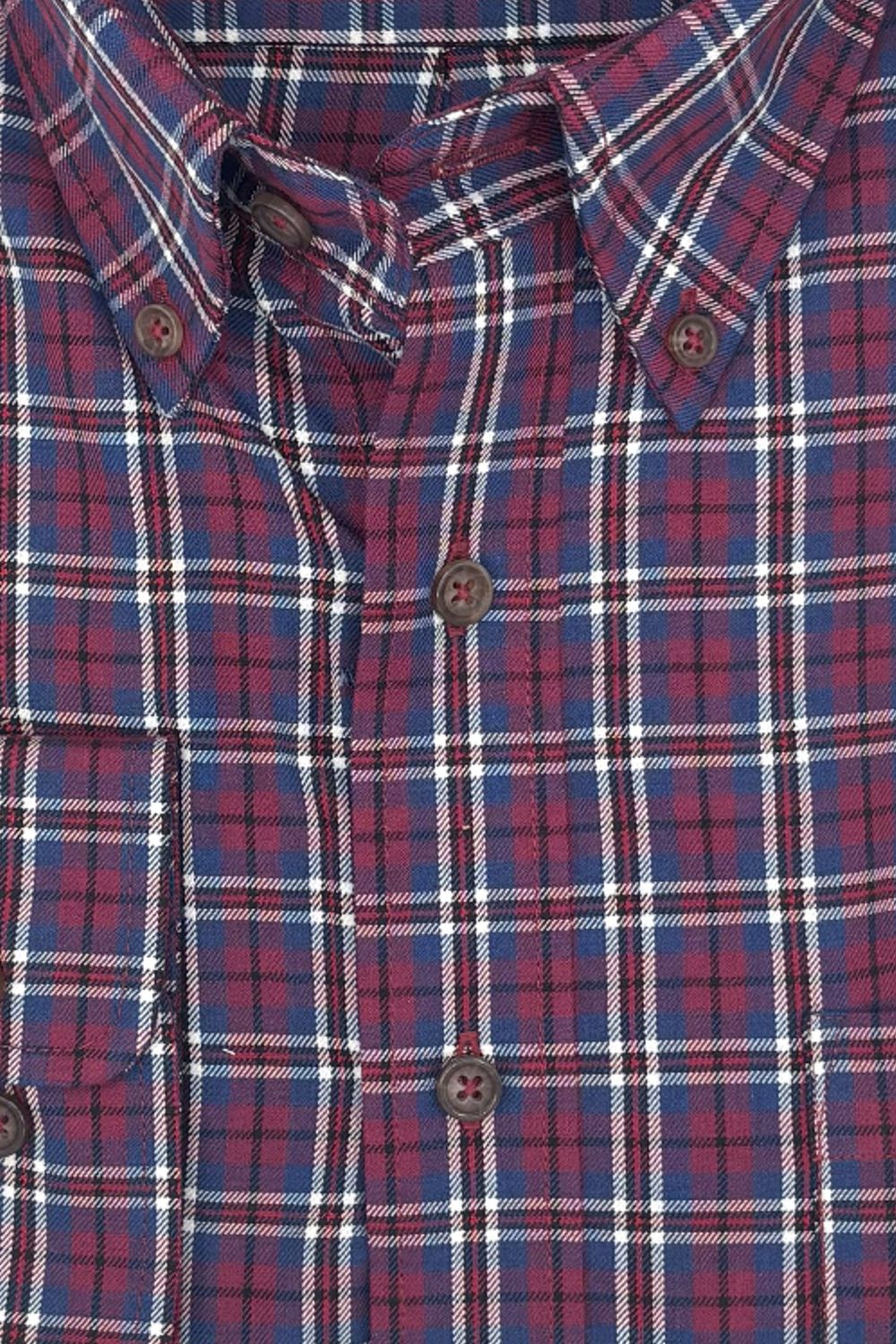 Wine, Blue, and Black Plaid Cotton and Wool Blend Button-Down Shirt by Viyella