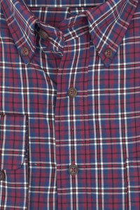 Wine, Blue, and Black Plaid Cotton and Wool Blend Button-Down Shirt by Viyella