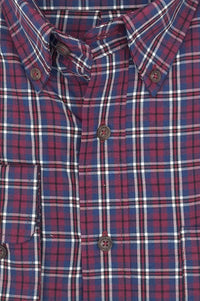 Wine, Blue, and Black Plaid Cotton and Wool Blend Button-Down Shirt by Viyella