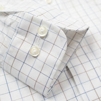 Blue and Tan Check Wrinkle-Free Stretch Cotton Dress Shirt with Spread Collar by Cooper & Stewart