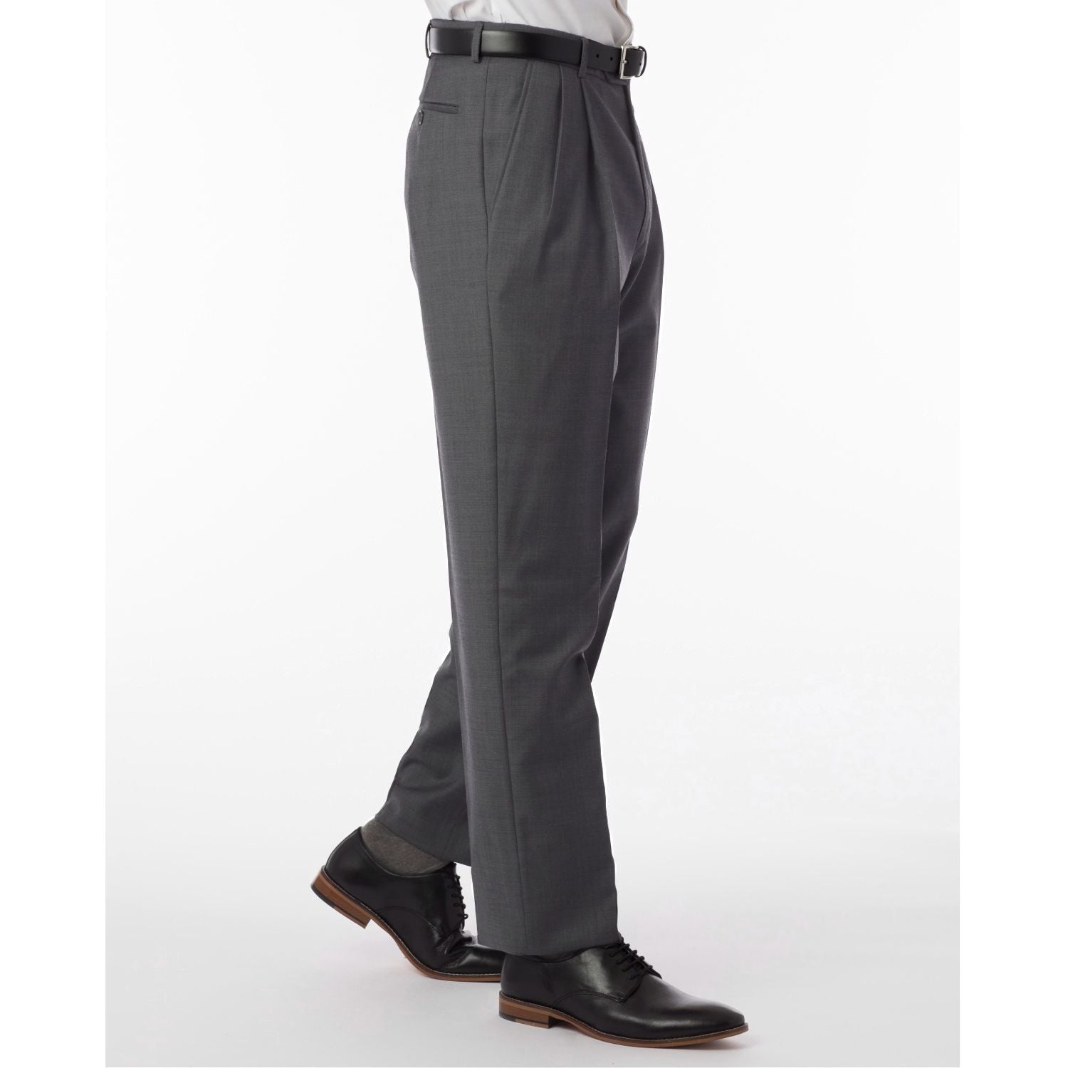 Super 120s Wool Travel Twill Comfort-EZE Trouser in Medium Grey, Size 42 (Manchester Pleated Model) by Ballin