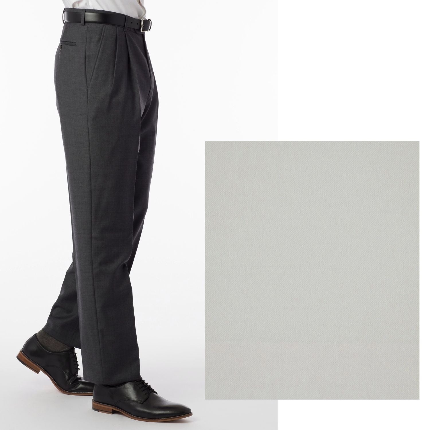 Super 120s Wool Gabardine Comfort-EZE Trouser in Stone Grey (Manchester Pleated Model) by Ballin