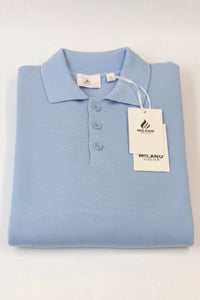 Pure Cashmere Polo Neck Sweater in Light Blue by Milano Atelier