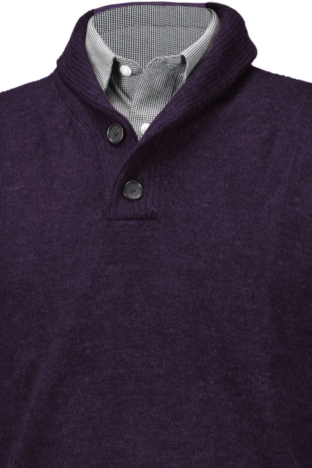 Royal Alpaca 2-Button Shawl Collar Sweater in Plum Heather by Peru Unlimited