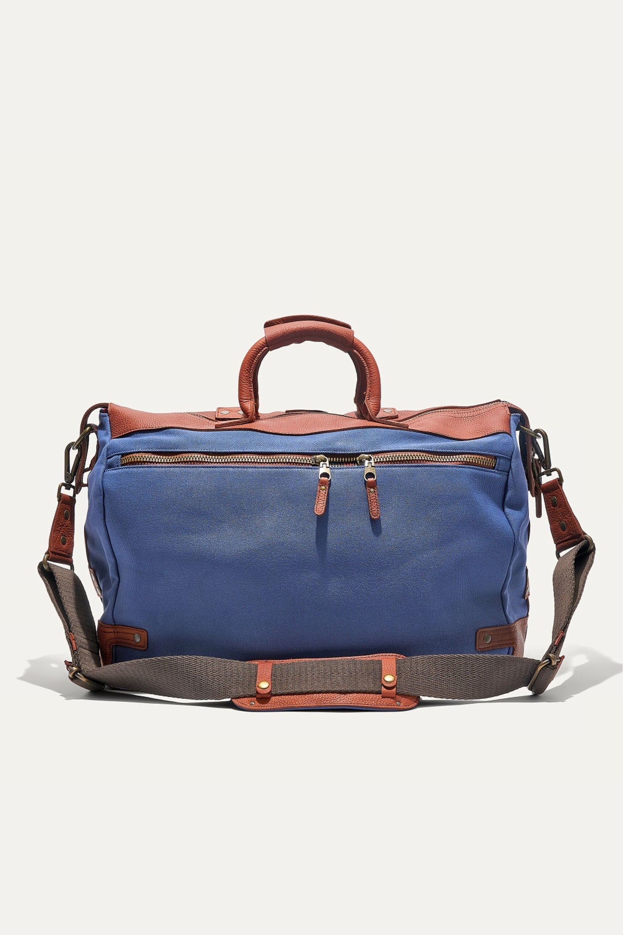 Canvas and Leather Travel Duffle in Navy with Tan Leather by Will Leather Goods