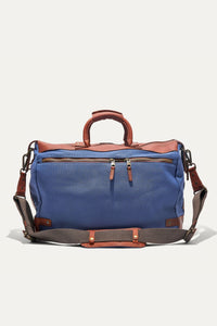 Canvas and Leather Travel Duffle in Navy with Tan Leather by Will Leather Goods