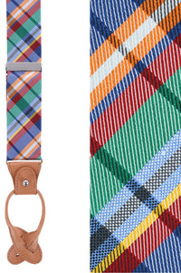 Green Multi Plaid Silk Formal Button End Braces by Trafalgar