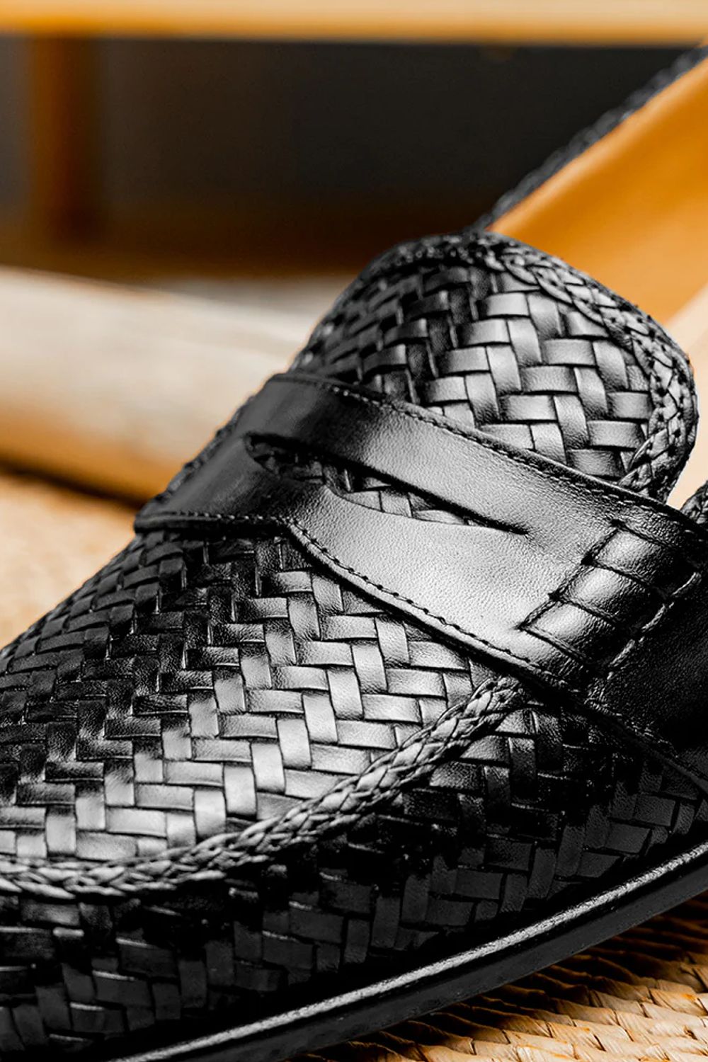 Nicola Woven Italian Calfskin Penny Loafer in Black by Zelli Italia