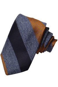 Pumpkin, Denim, and Navy Mélange Bold Stripe Italian Silk Woven Jacquard Tie by Dion Neckwear