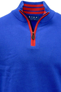Team Colors Pima Cotton Quarter-Zip Sweater with Contrast Trim in Royal Blue/Red by Blue 1899