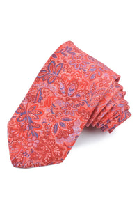 Red, Blush, and French Blue Floral Teardrop Silk Printed Panama Tie by Dion Neckwear