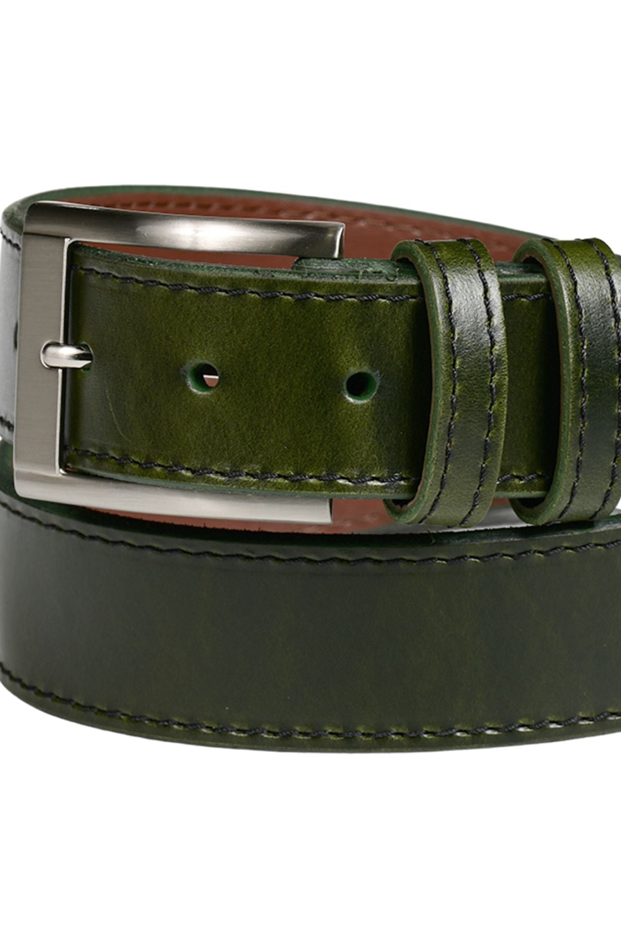 Slab Stitched Casual Leather Belt in Kelly Green by Torino Leather