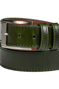 Slab Stitched Casual Leather Belt in Kelly Green by Torino Leather