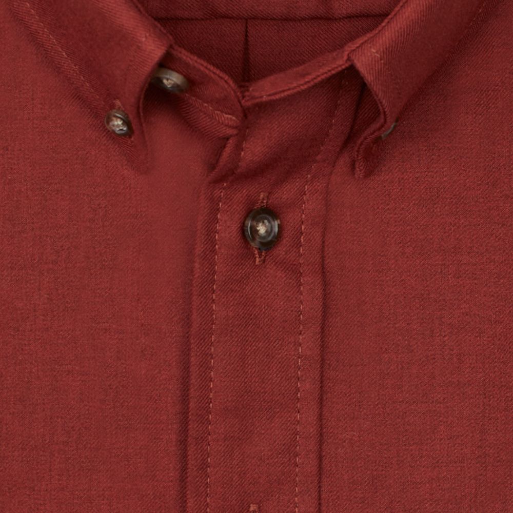 Solid Cotton and Wool Blend Button-Down Shirt in Burgundy by Viyella