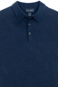 Fine Gauge Bouclé Knit Polo in Navy by Scott Barber