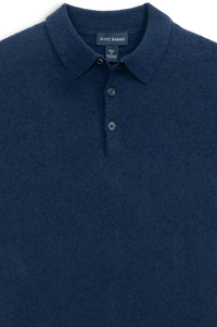 Fine Gauge Bouclé Knit Polo in Navy by Scott Barber