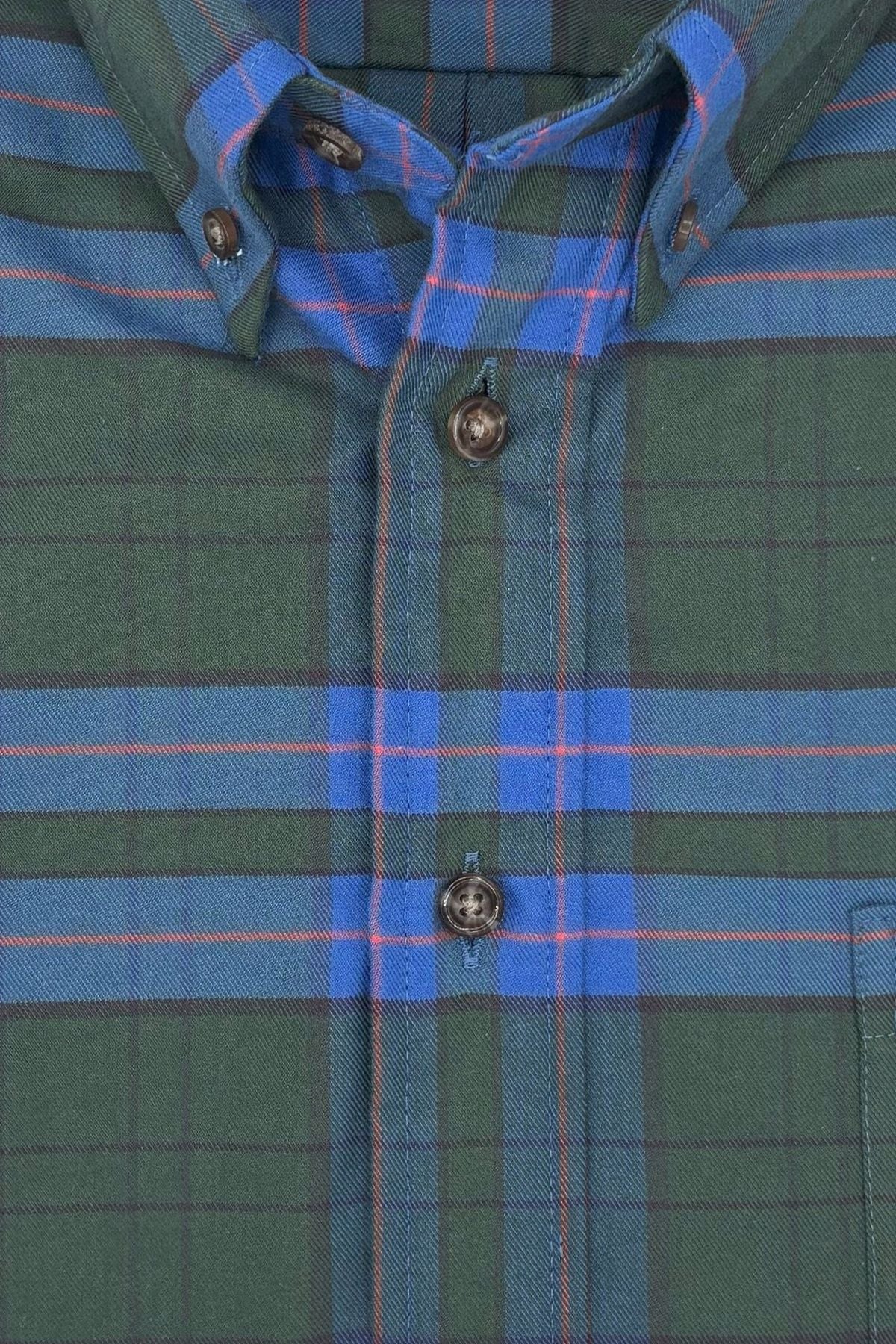 Green, Blue, and Orange Plaid Cotton and Cashmere Blend '1894 Authentics' Button-Down Shirt by Viyella