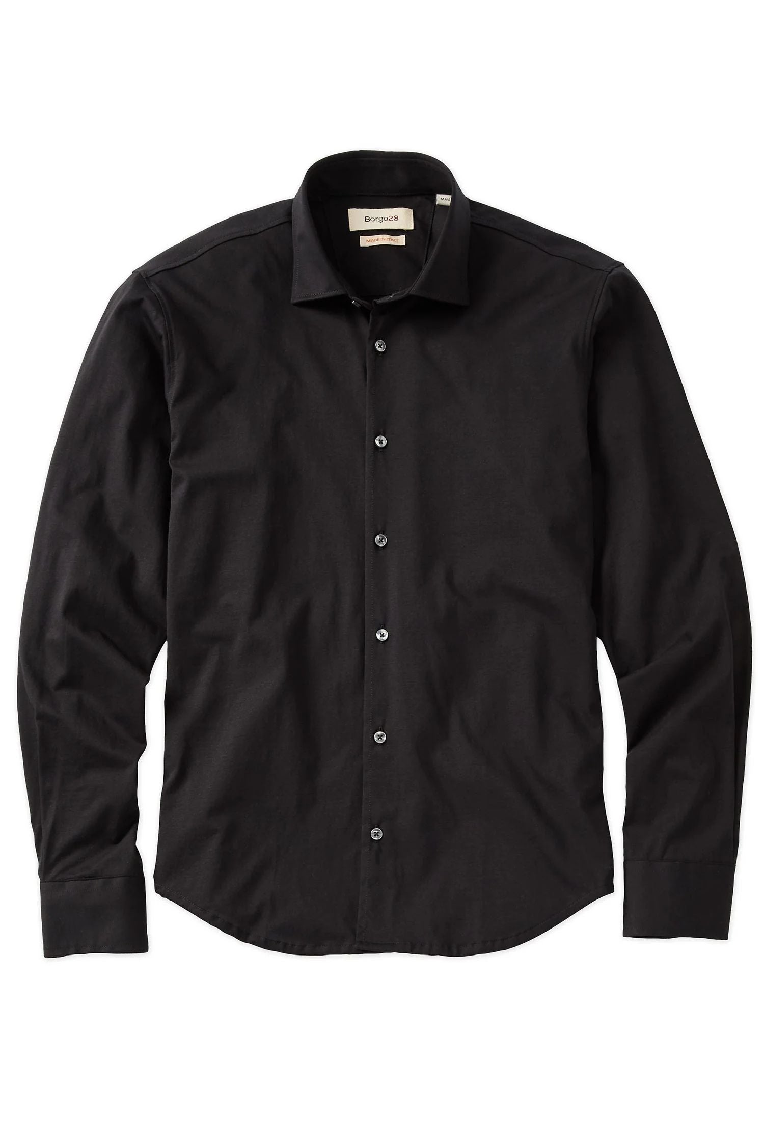 Italian Mercerized Cotton Knit Two-Ply Long-Sleeve Sport Shirt in Black by Borgo28