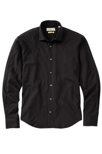 Italian Mercerized Cotton Knit Two-Ply Long-Sleeve Sport Shirt in Black by Borgo28
