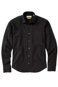 Italian Mercerized Cotton Knit Two-Ply Long-Sleeve Sport Shirt in Black by Borgo28