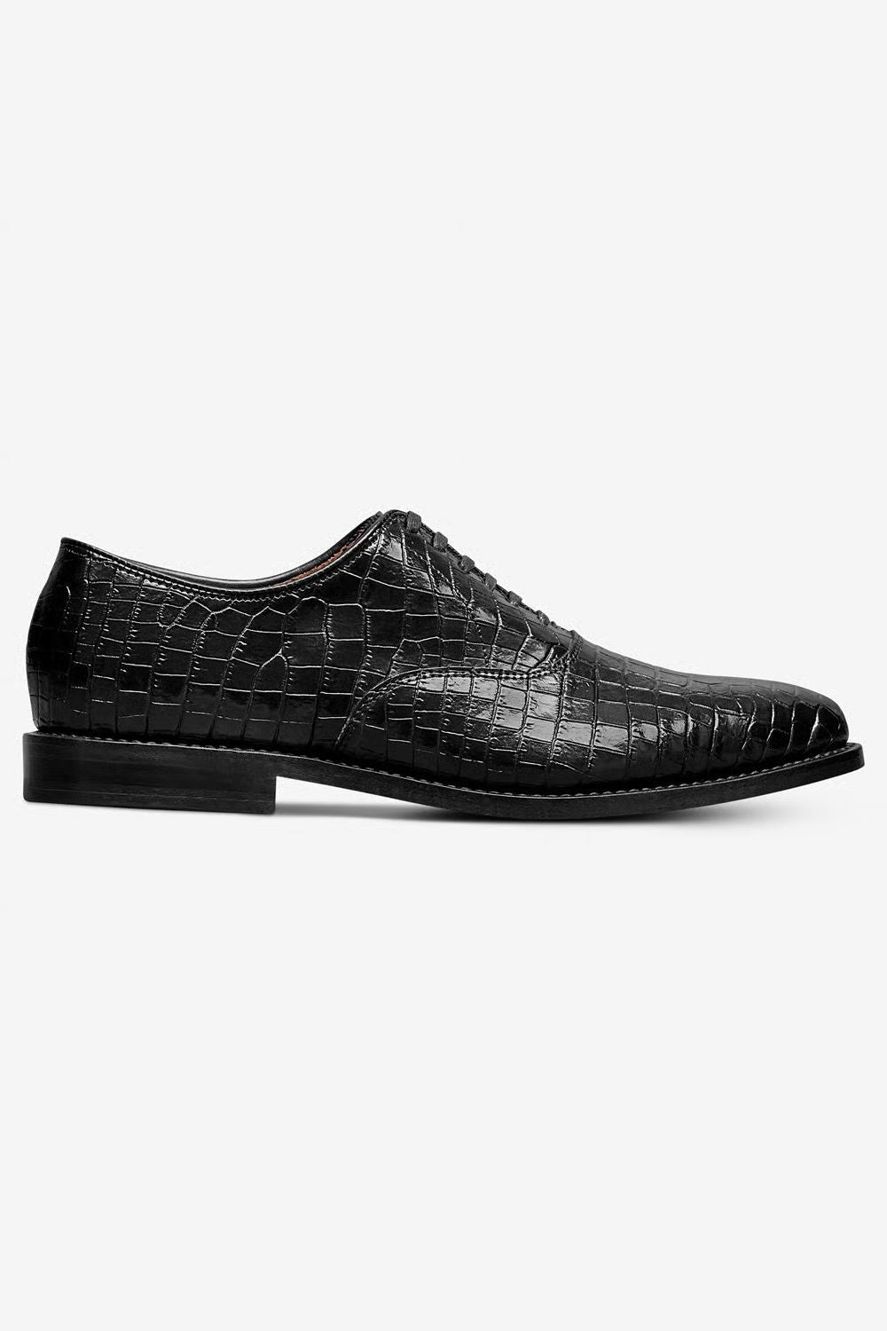 Carlyle Plain-Toe Oxford Dress Shoe in Black Embossed Croco Leather by Allen Edmonds