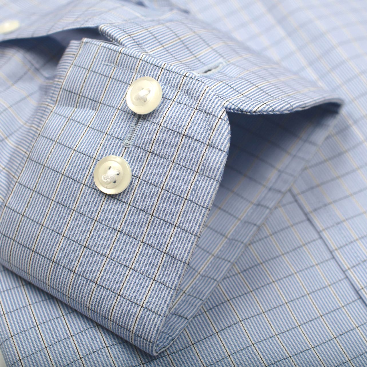 Blue Small Check Stretch Cotton Wrinkle-Free Dress Shirt with Button-Down Collar by Cooper & Stewart