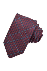 Wine, Sky, and Navy Oversized Glencheck Italian Silk Woven Jacquard Tie by Dion Neckwear