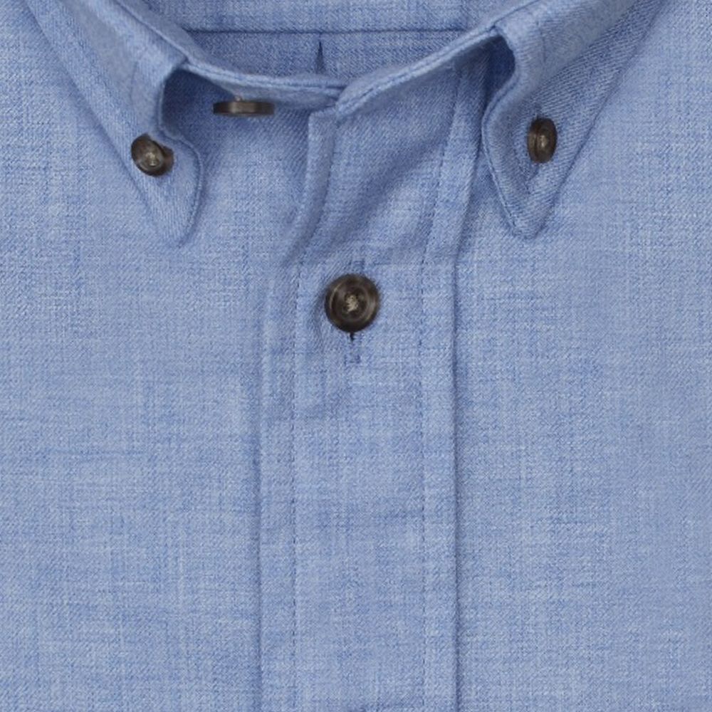 Cotton and Wool Blend Button-Down Shirt in Chambray Blue (TAILORED FIT) by Viyella