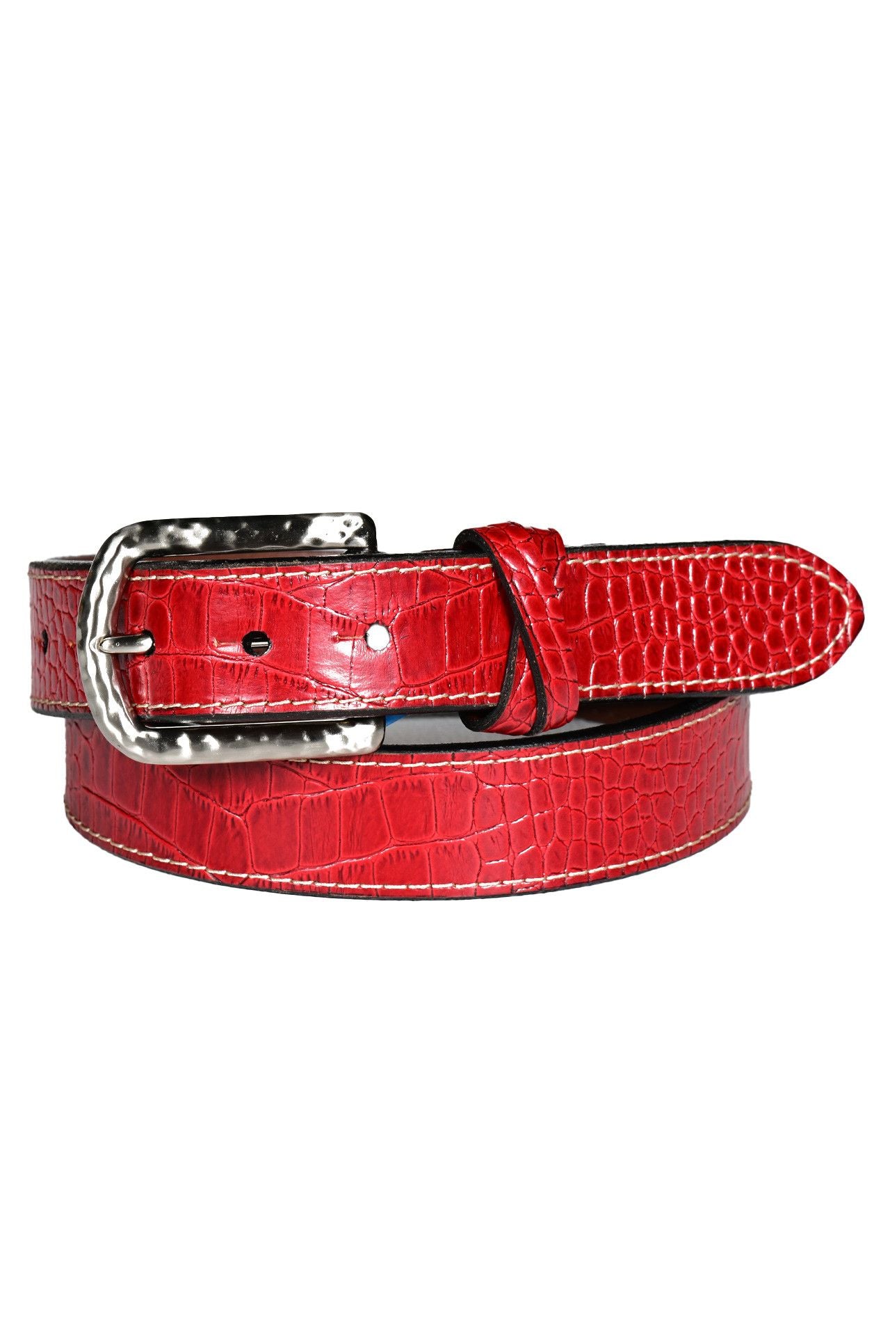 Italian Alligator Embossed Calfskin Leather Belt in Red by Torino Leather