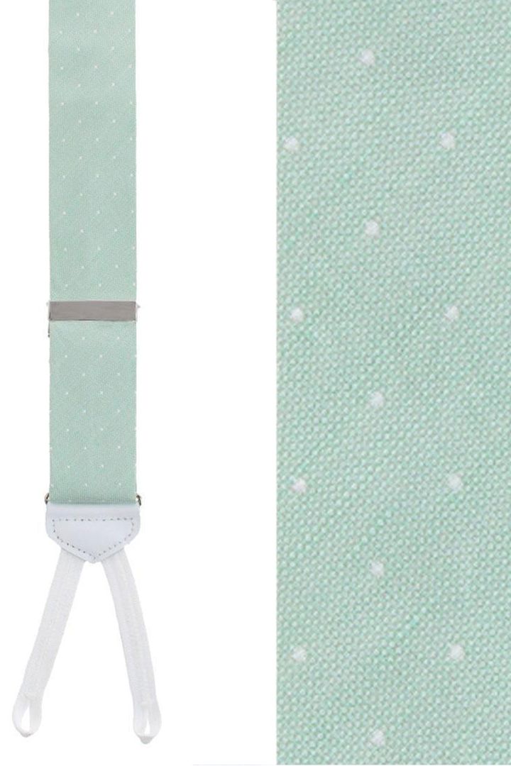 Churchill Chambray Polka Dot Linen and Silk Blend Formal End Braces in Light Green by Trafalgar