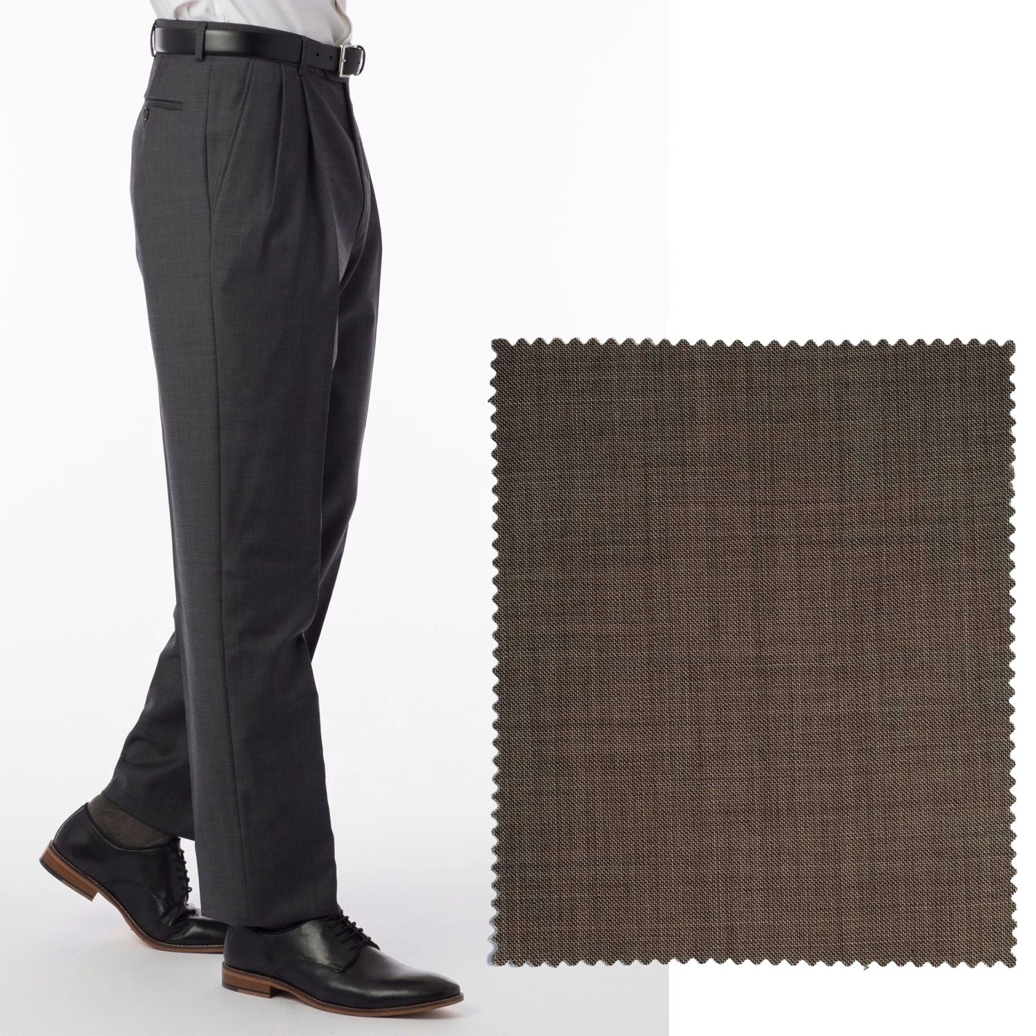 Sharkskin Super 120s Worsted Wool Comfort-EZE Trouser in Light Brown (Manchester Pleated Model) by Ballin