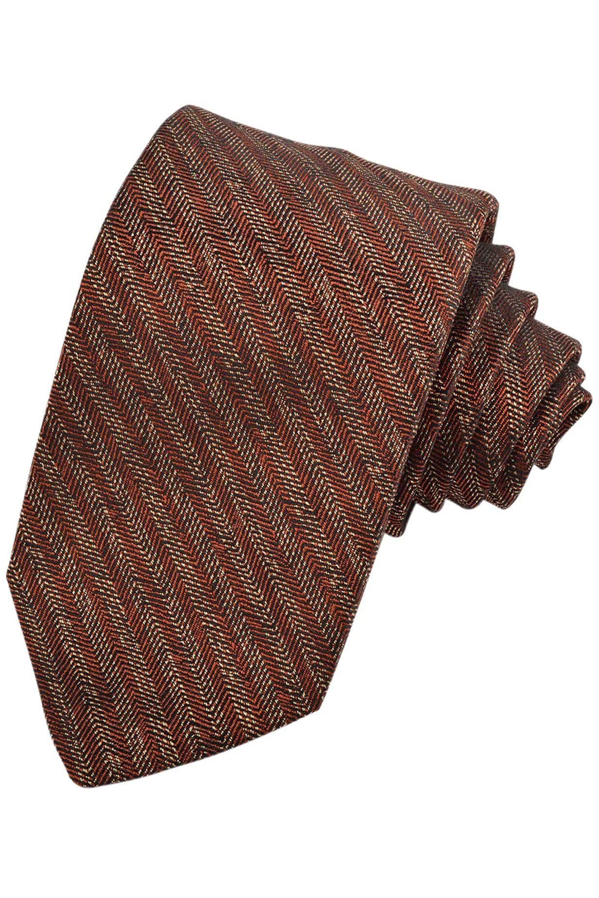 Cognac, Sand, and Black Broken Stripe Woven Silk Jacquard Tie by Dion Neckwear