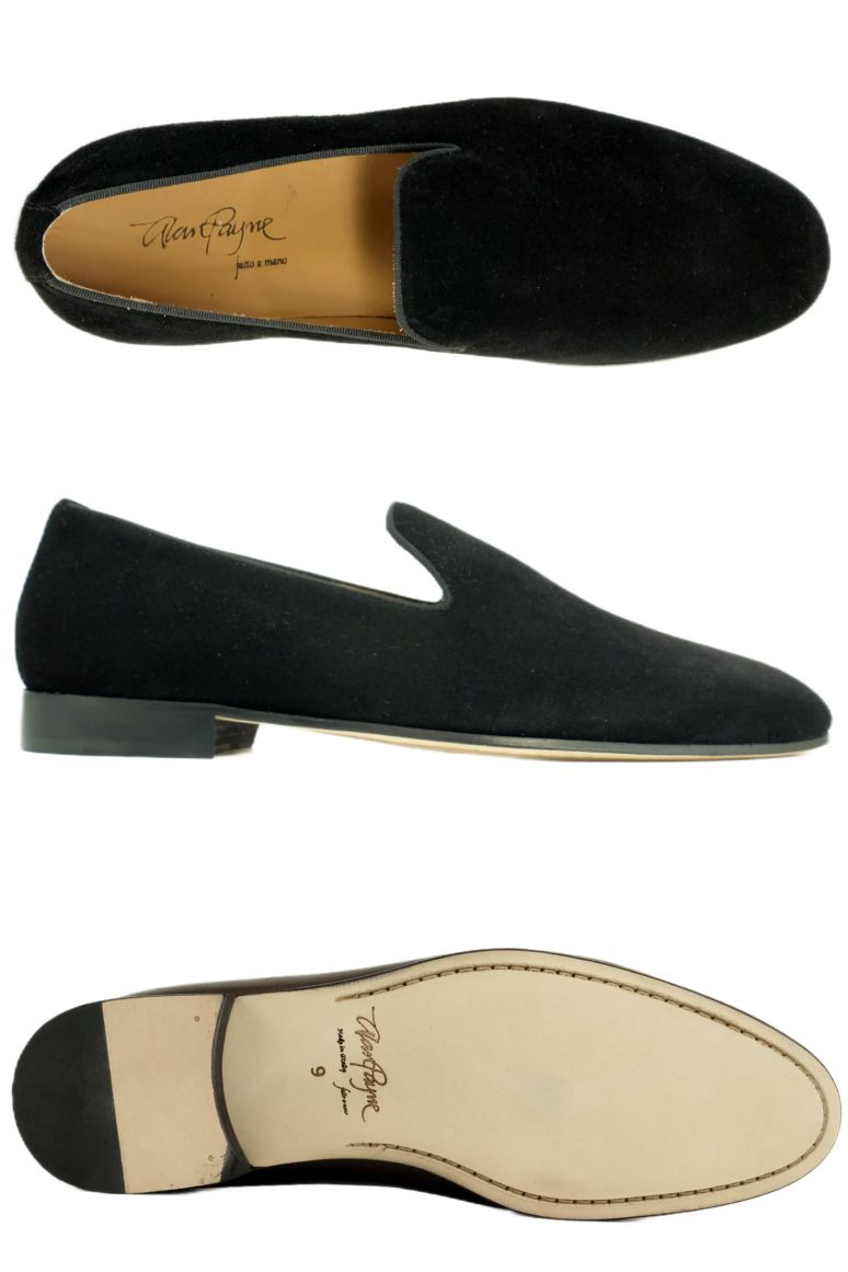 Prego Italian Velour Suede Formal Loafer in Black by Alan Payne Footwear