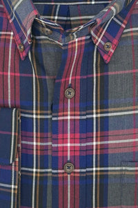 Red, Navy, Charcoal, and Brown Plaid Cotton and Wool Blend Button-Down Shirt by Viyella