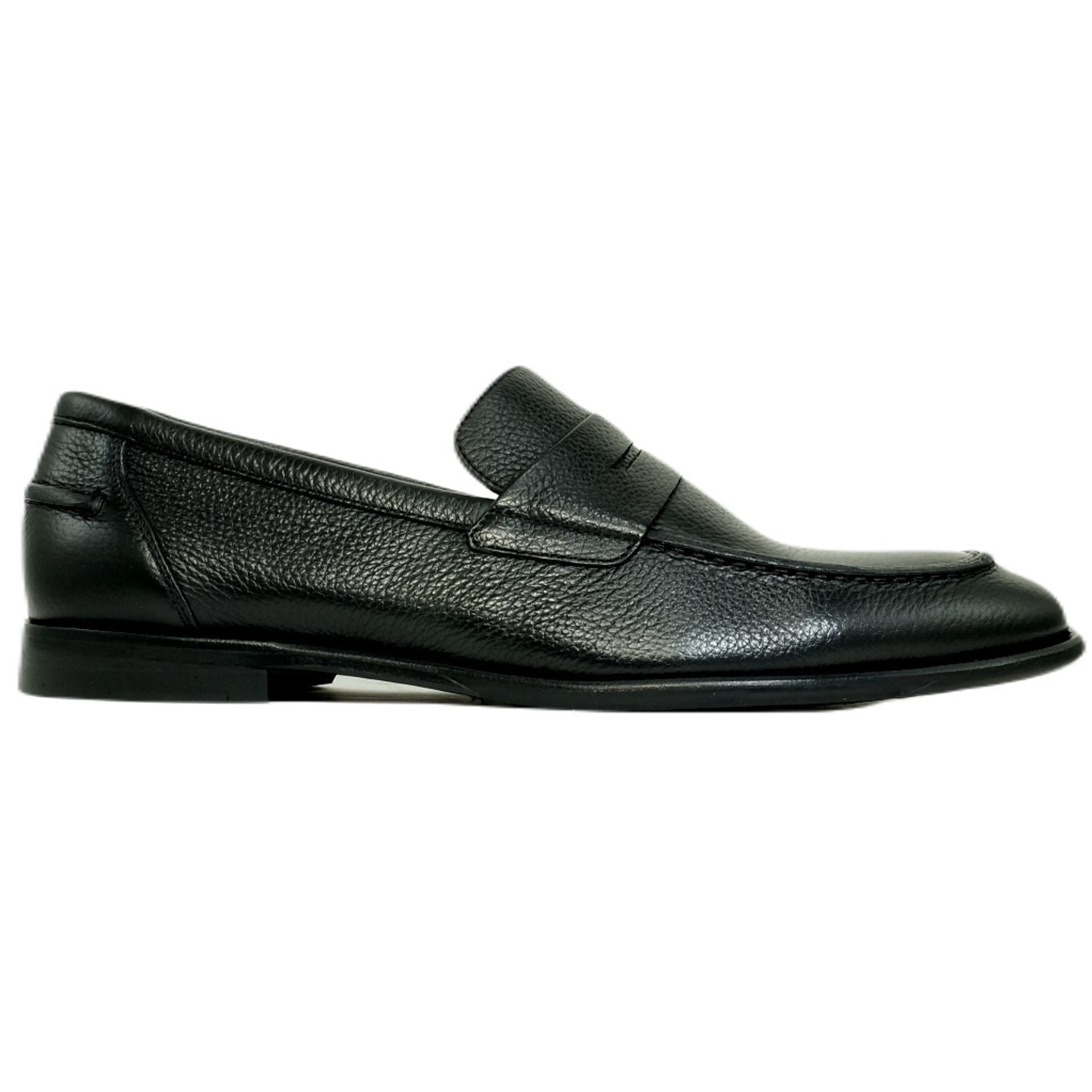 Naples Tumbled Leather Modern Penny Slip-On in Black by Alan Payne Footwear