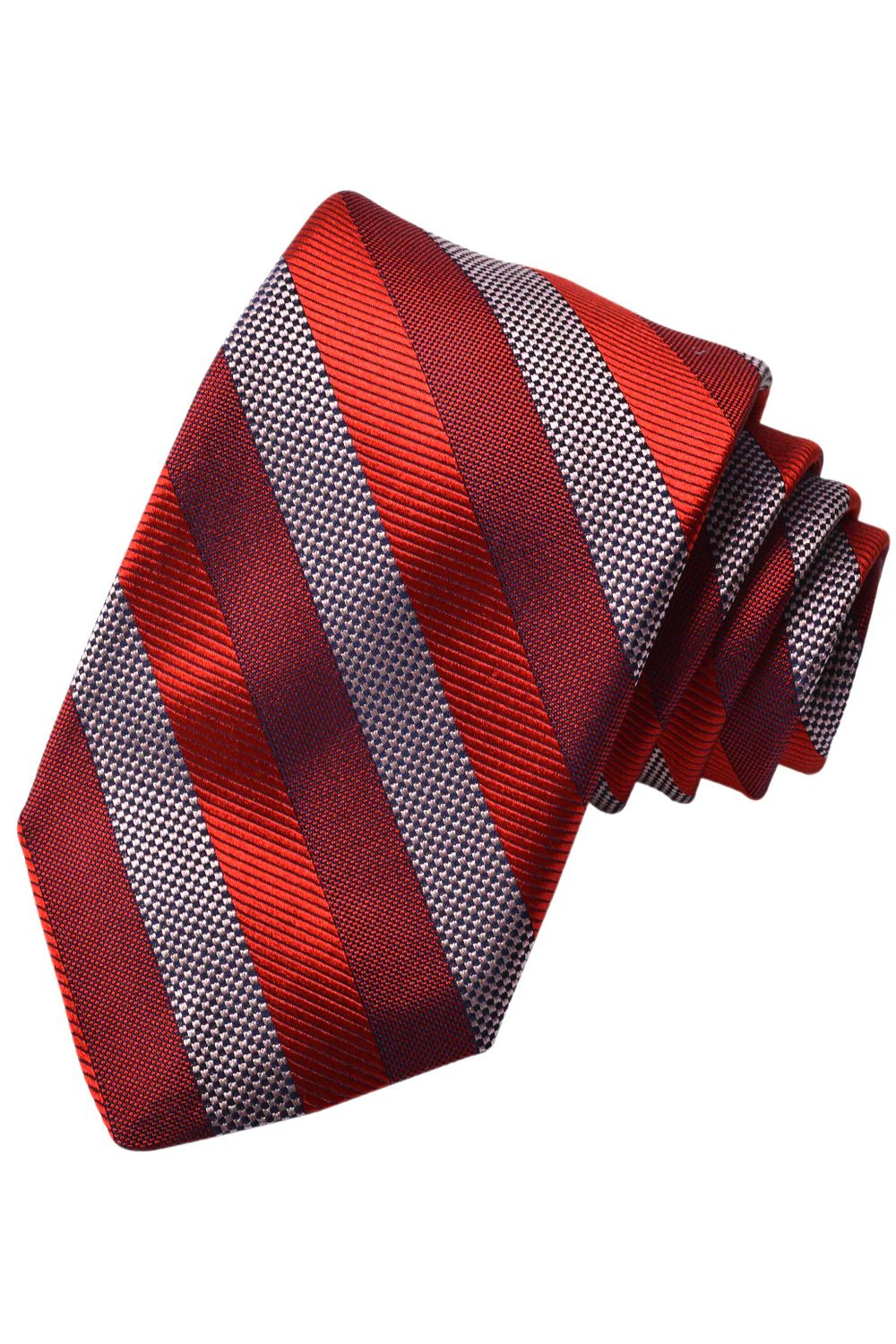 Wine, Ruby, Blush, and Navy Multi Textured Stripe Italian Silk Woven Jacquard Tie by Dion Neckwear