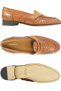 Prato Woven Italian Calfskin Low-Vamp Penny Loafer in Cuoio by Alan Payne Footwear