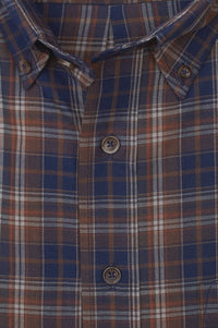 Brown, Navy, and Rust Plaid Cotton and Wool Blend Button-Down Shirt by Viyella