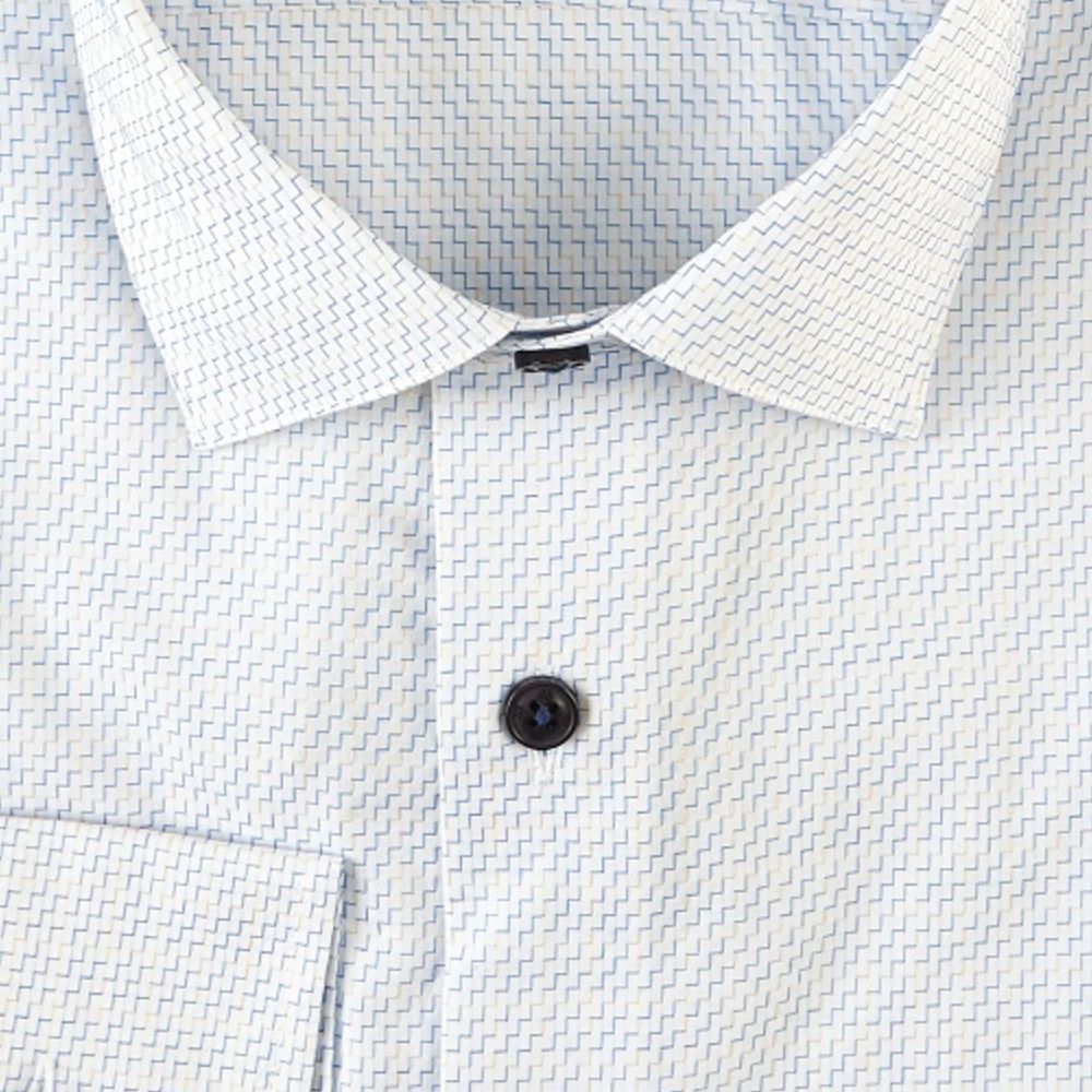 Dobby Micro Pattern Cotton Sport Shirt in White, Blue, and Tan by Scott Barber