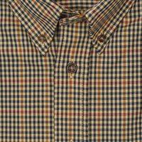 Tan and Navy Check Cotton and Wool Blend Button-Down Shirt (TAILORED FIT) by Viyella