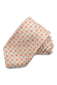 Latte, Orange, and French Blue Micro Medallion Silk Printed Panama Tie by Dion Neckwear