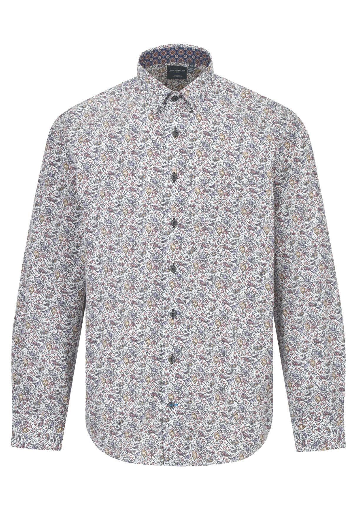 Multi Print Cotton Sport Shirt with Hidden Button Down Collar by Leo Chevalier