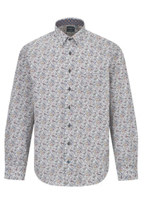 Multi Print Cotton Sport Shirt with Hidden Button Down Collar by Leo Chevalier