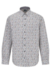 Multi Print Cotton Sport Shirt with Hidden Button Down Collar by Leo Chevalier