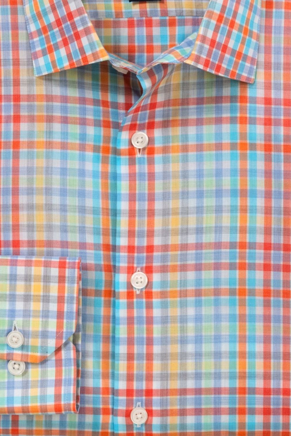 Retro Plaid Italian Cotton Long Sleeve Sport Shirt in Aqua Multi by Scott Barber